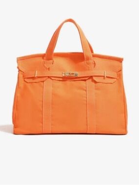 The Boatkin Orange Canvas Tote Bag Purse with Raw Edges Gold Hardware